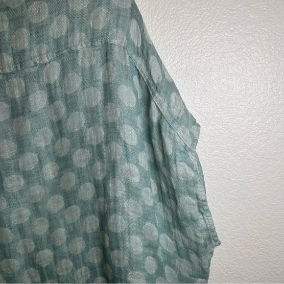 FLAX  Women’s Light Blue Polka Dot Linen Spartan Pullover Boxy Top Blouse Sz S - Picture 6 of 16